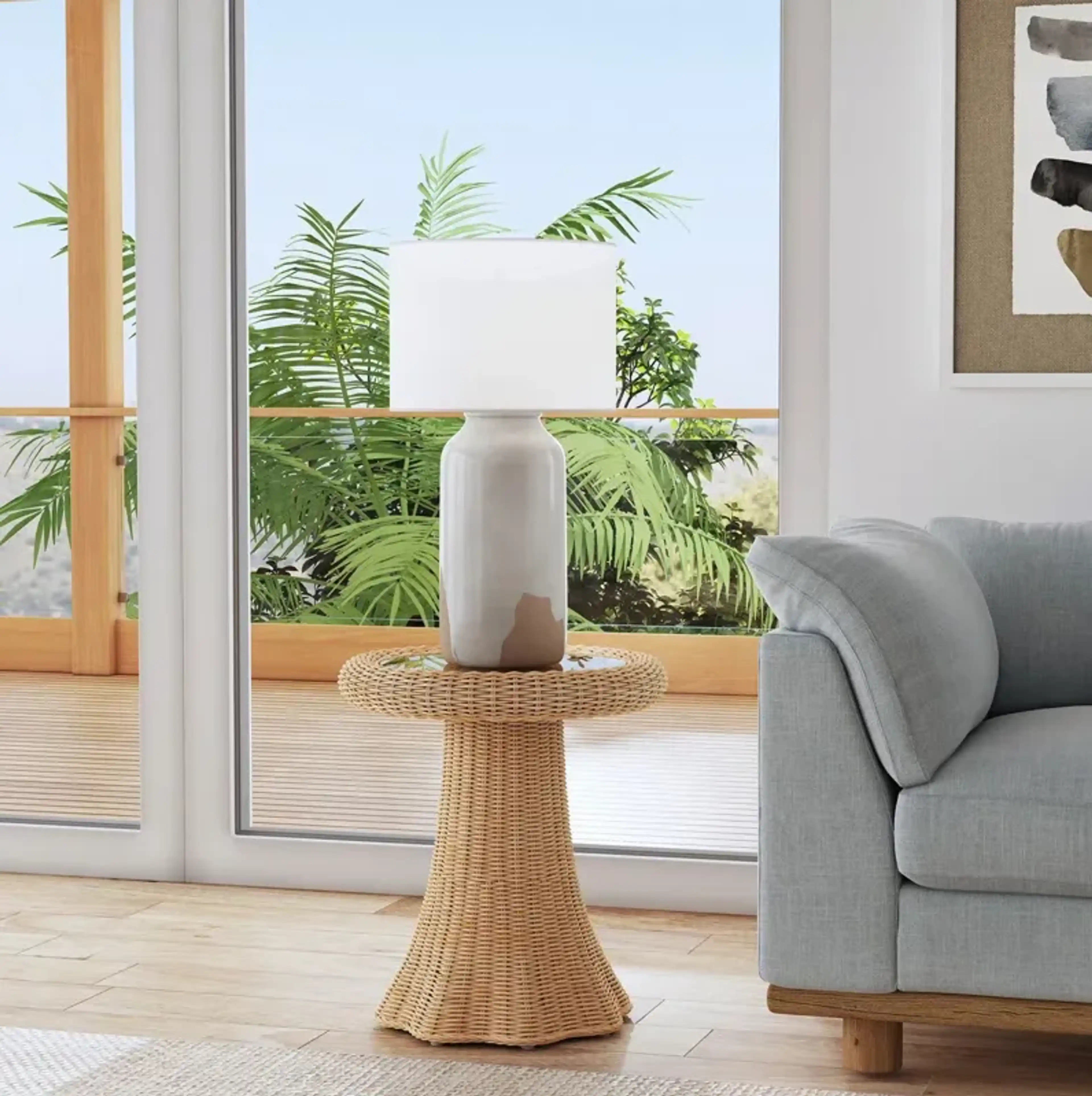 Sunny Scallop Rattan End Table, Natural | Furniture.com