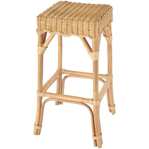 Sunny Scallop Rattan Backless Barstool - Natural - Brown