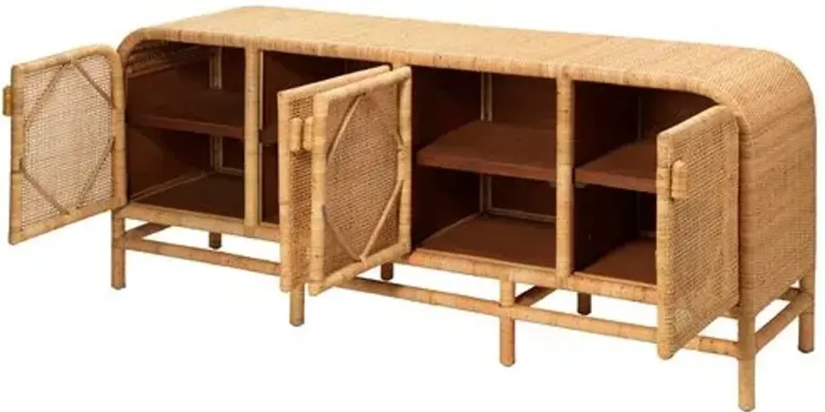 Santa Monica Four Door Rattan Sideboard - Natural - Jamie Young Co. - Brown