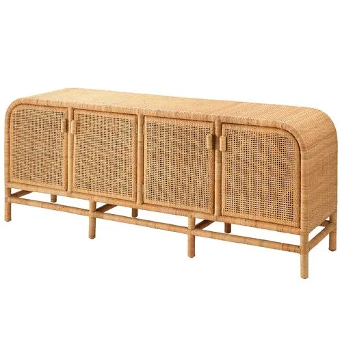 Santa Monica Four Door Rattan Sideboard - Natural - Jamie Young Co. - Brown