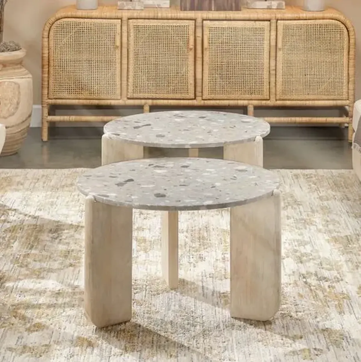 Quarry Round Coffee Table - White Bleach/Terrazo - Jamie Young Co.