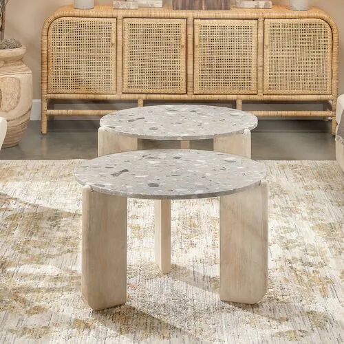 Quarry Round Coffee Table - White Bleach/Terrazo - Jamie Young Co.