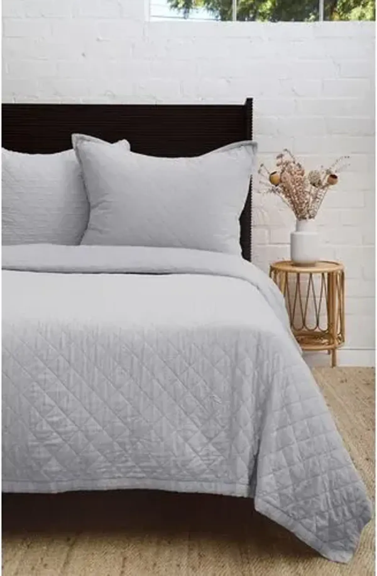 Monaco Bamboo Sateen Coverlet - Pom Pom at Home - Gray