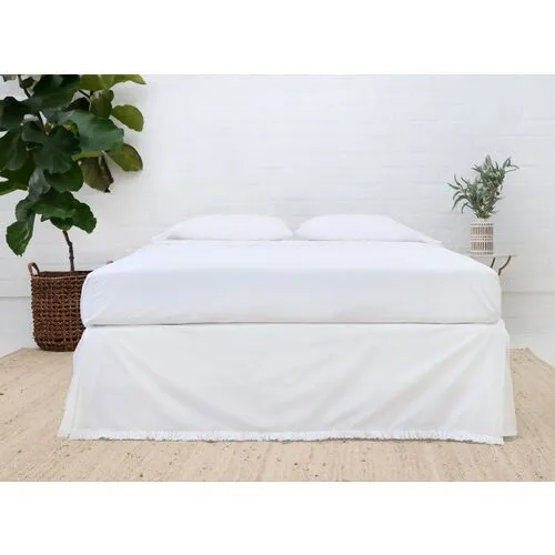 Audrey Cotton Percale Bedskirt - White - Pom Pom at Home