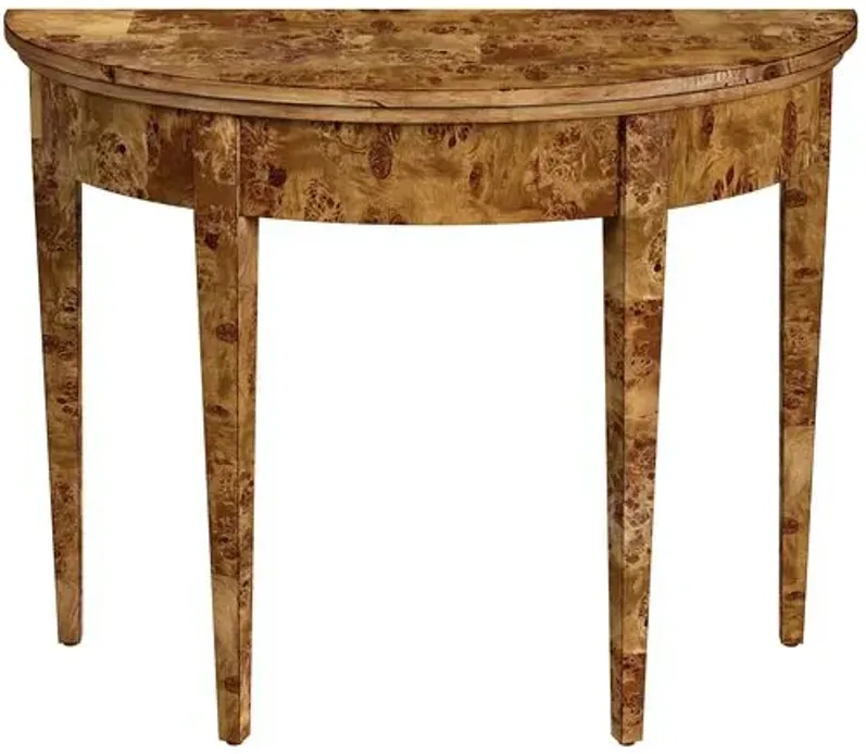 Ruth Demilune Burl 36" Console Table - Brown