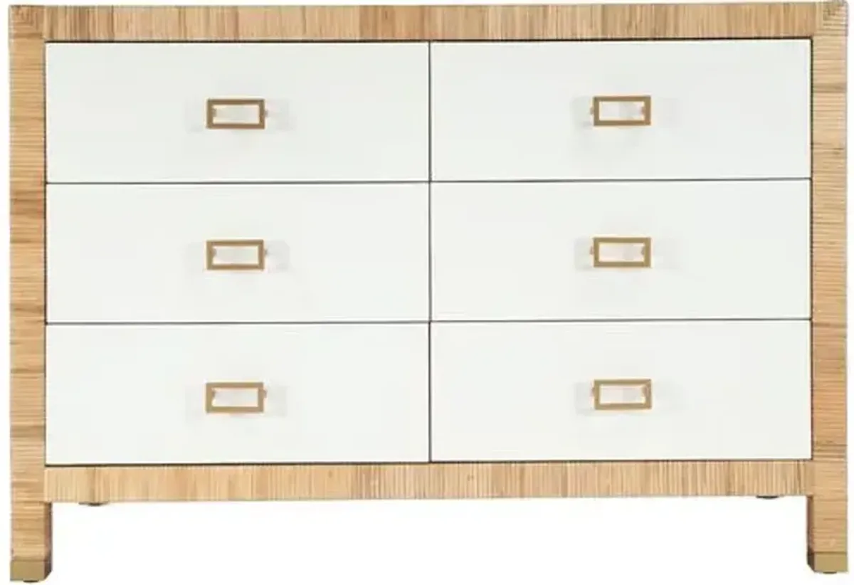 Solomon Rattan 6-Drawer Double Dresser - Natural/White