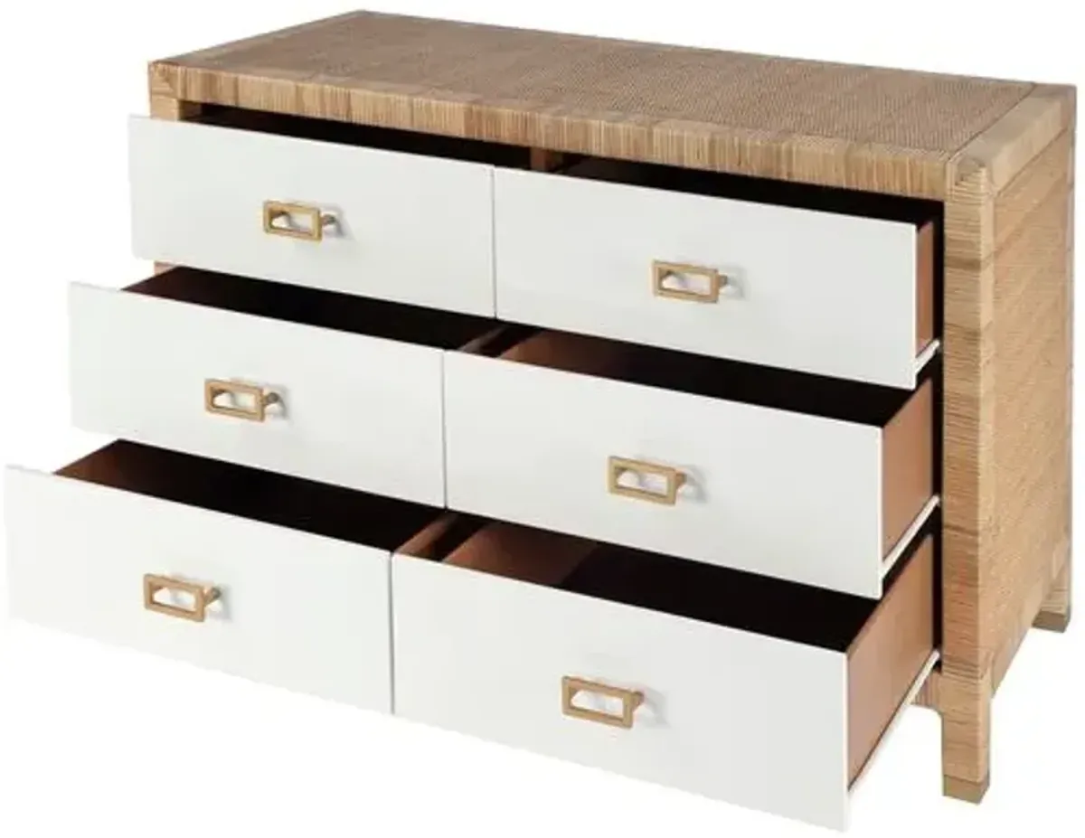 Solomon Rattan 6-Drawer Double Dresser - Natural/White