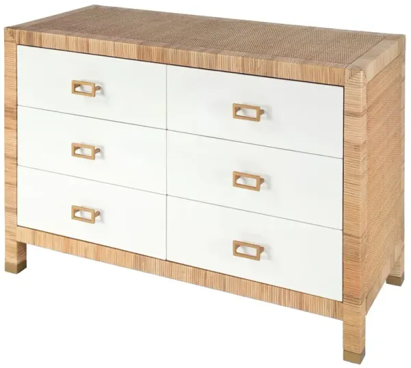 Solomon Rattan 6-Drawer Double Dresser, Natural/White