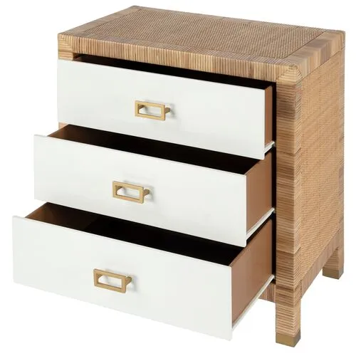 Solomon Rattan 3-Drawer Nightstand - Natural/White