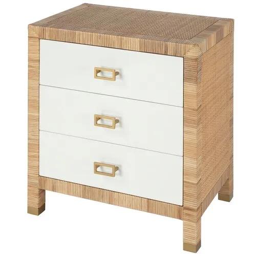 Solomon Rattan 3-Drawer Nightstand - Natural/White