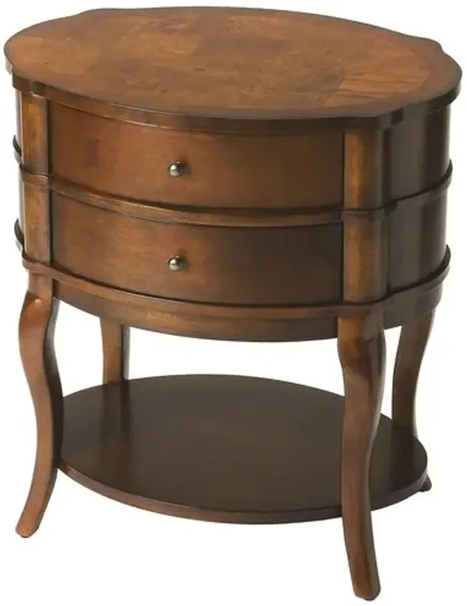 Cordelia Oval 2-Drawer Side Table - Brown