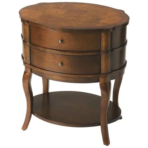 Cordelia Oval 2-Drawer Side Table - Brown