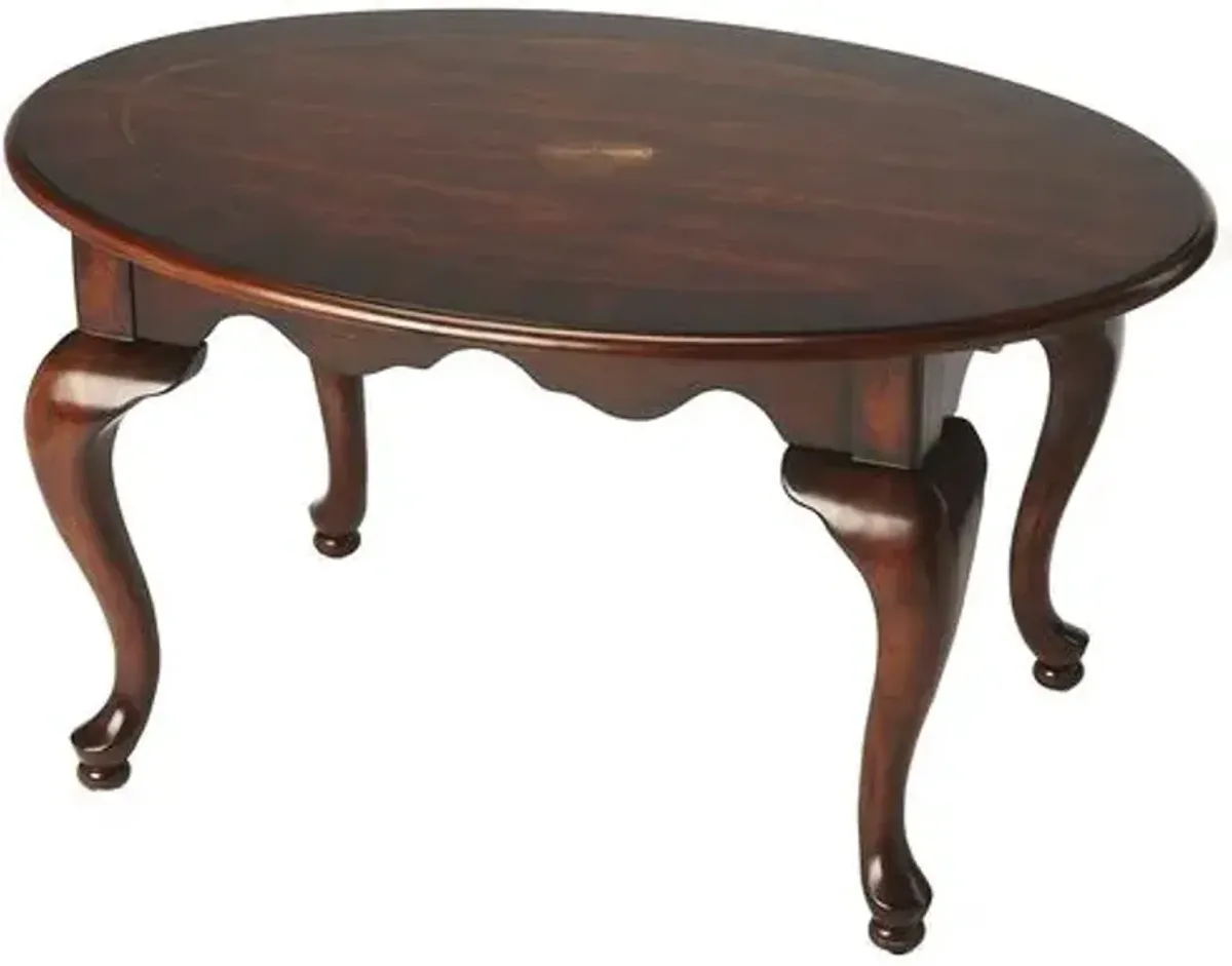 Loralie Oval Coffee Table - Cherry - Brown