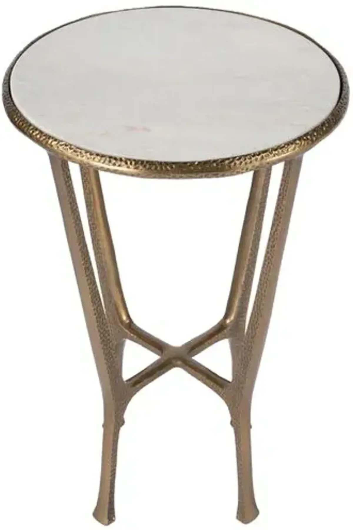 Kamen Stone Top Side Table - Hammered Brass - Handcrafted - Gold