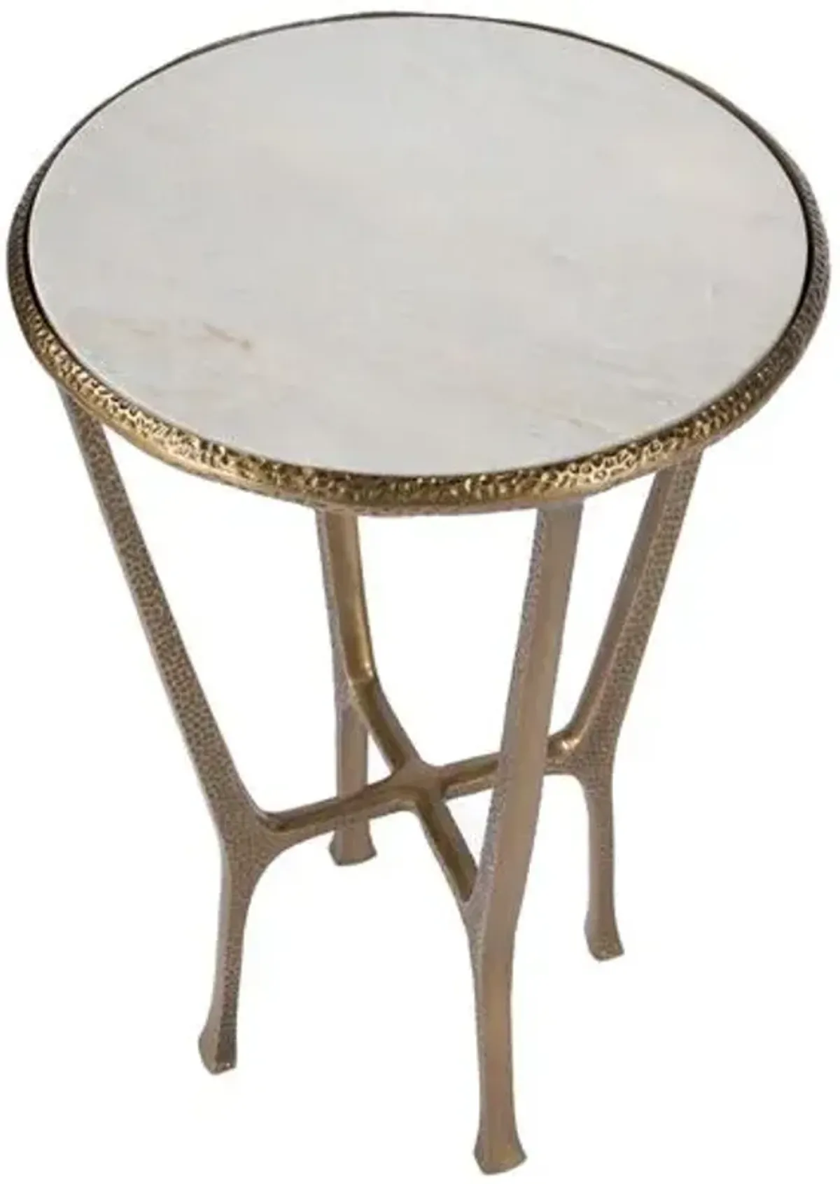 Kamen Stone Top Side Table - Hammered Brass - Handcrafted - Gold
