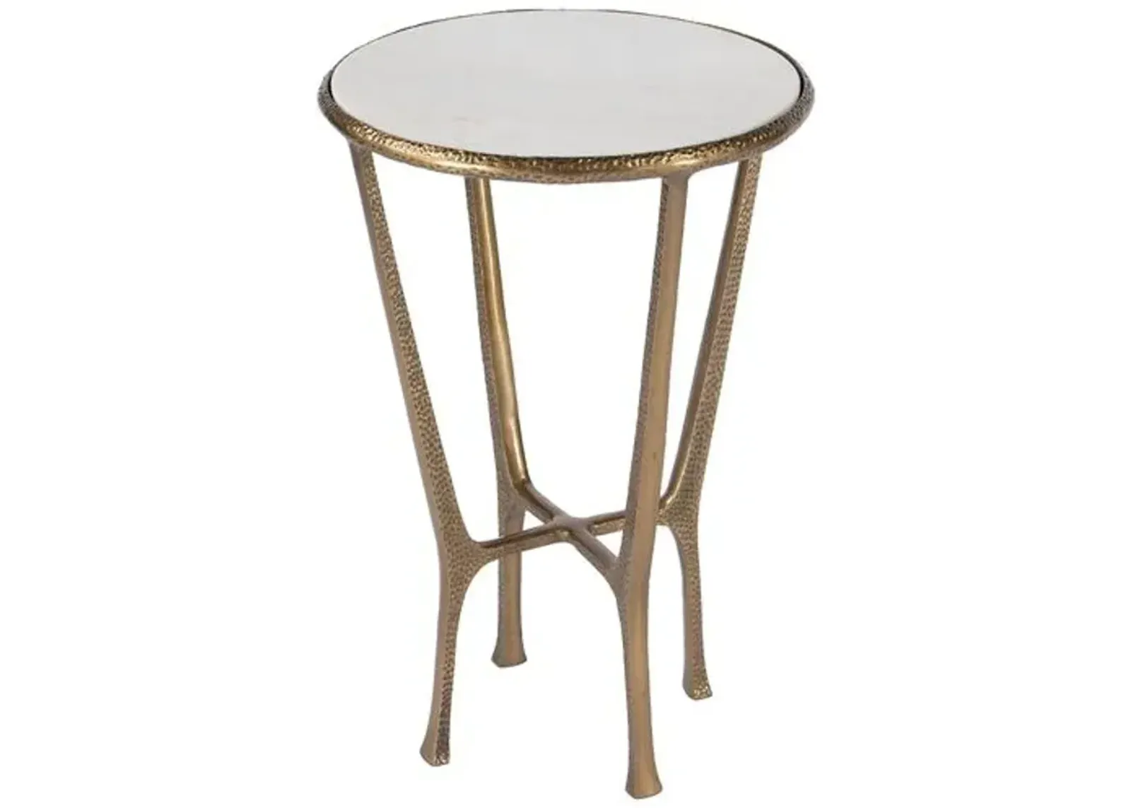 Kamen Stone Top Side Table - Hammered Brass - Handcrafted - Gold