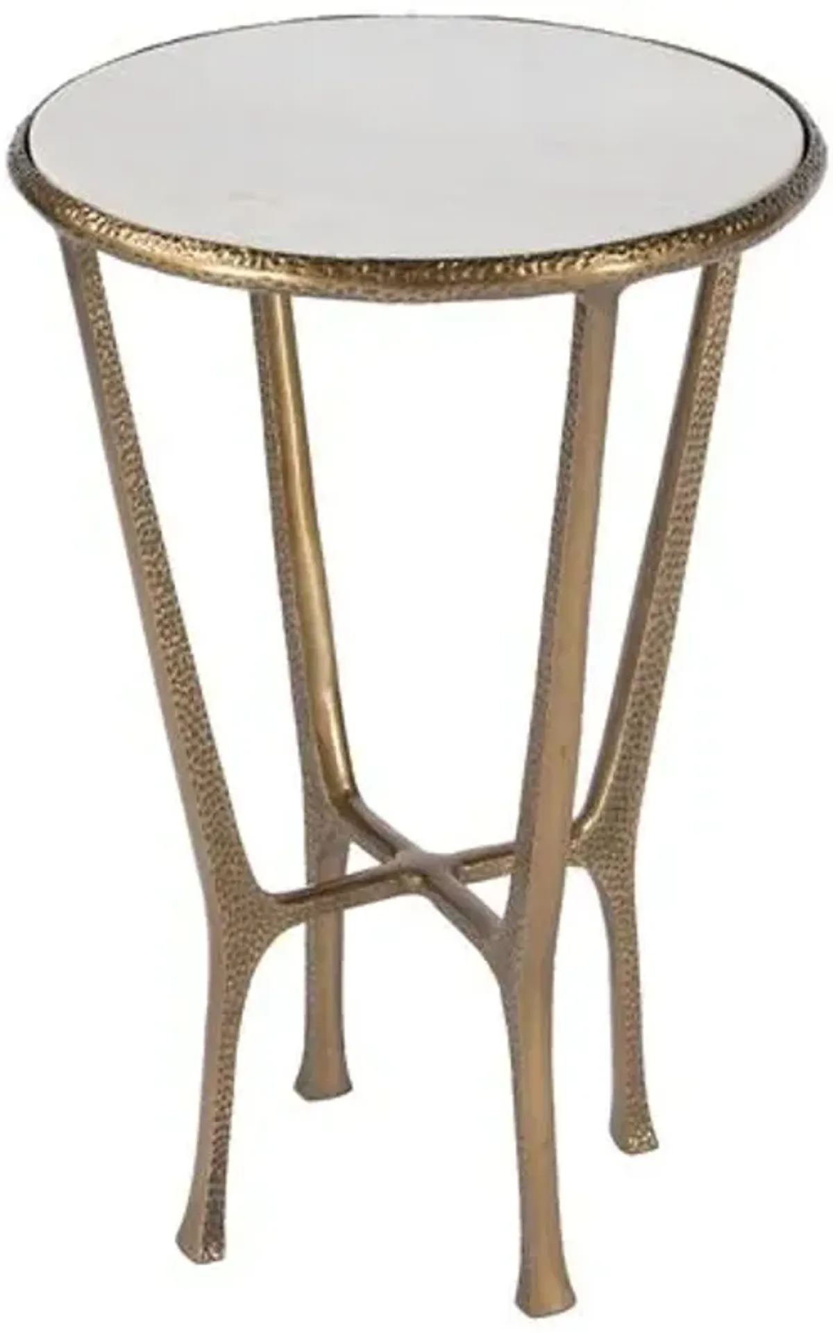 Kamen Stone Top Side Table - Hammered Brass - Handcrafted - Gold