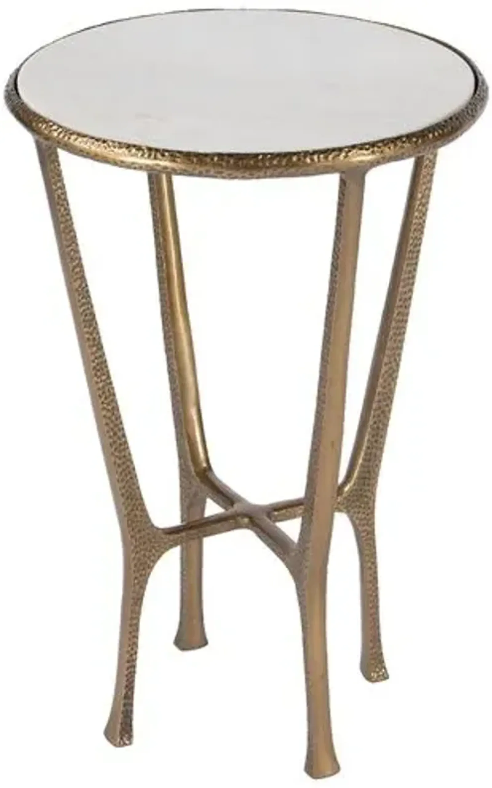 Kamen Stone Top Side Table - Hammered Brass - Handcrafted - Gold