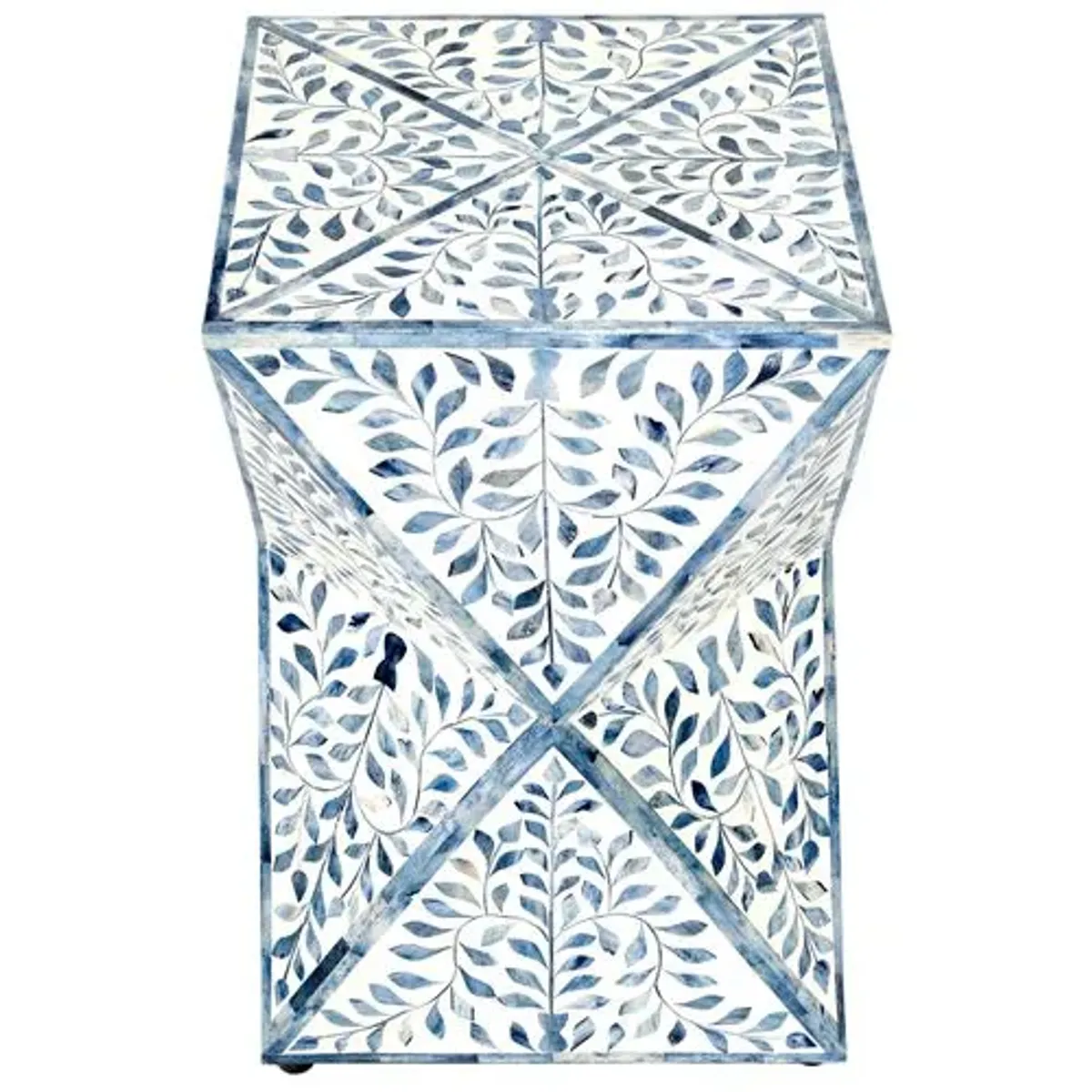 Scarla Bontanical Bone Inlay Side Table - Blue/White - Handcrafted