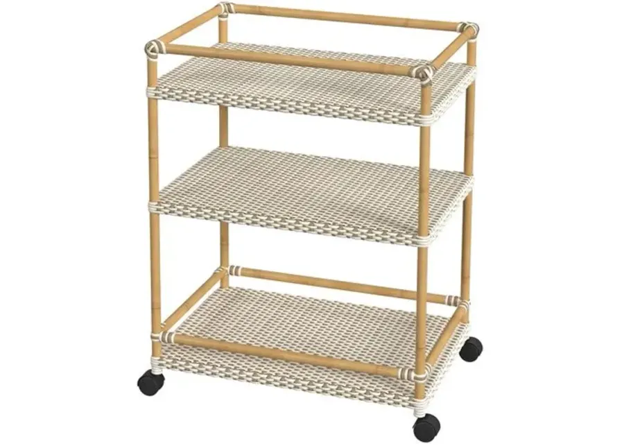 Kye Rattan Outdoor 3-Tier Bar Cart - Beige