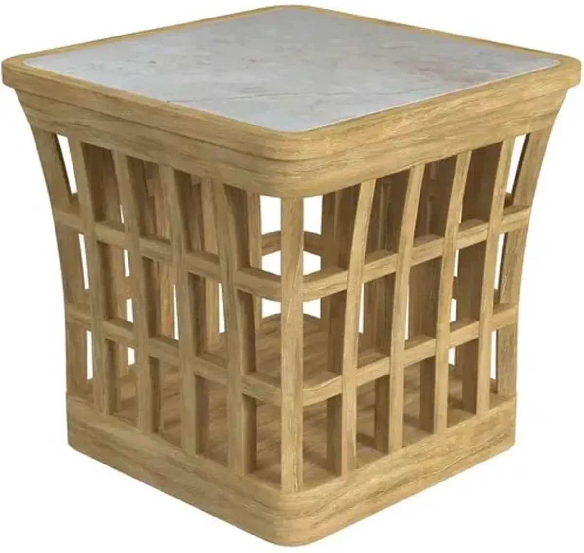 Shelly Outdoor End Table - Natural Teak/Marble - Ivory