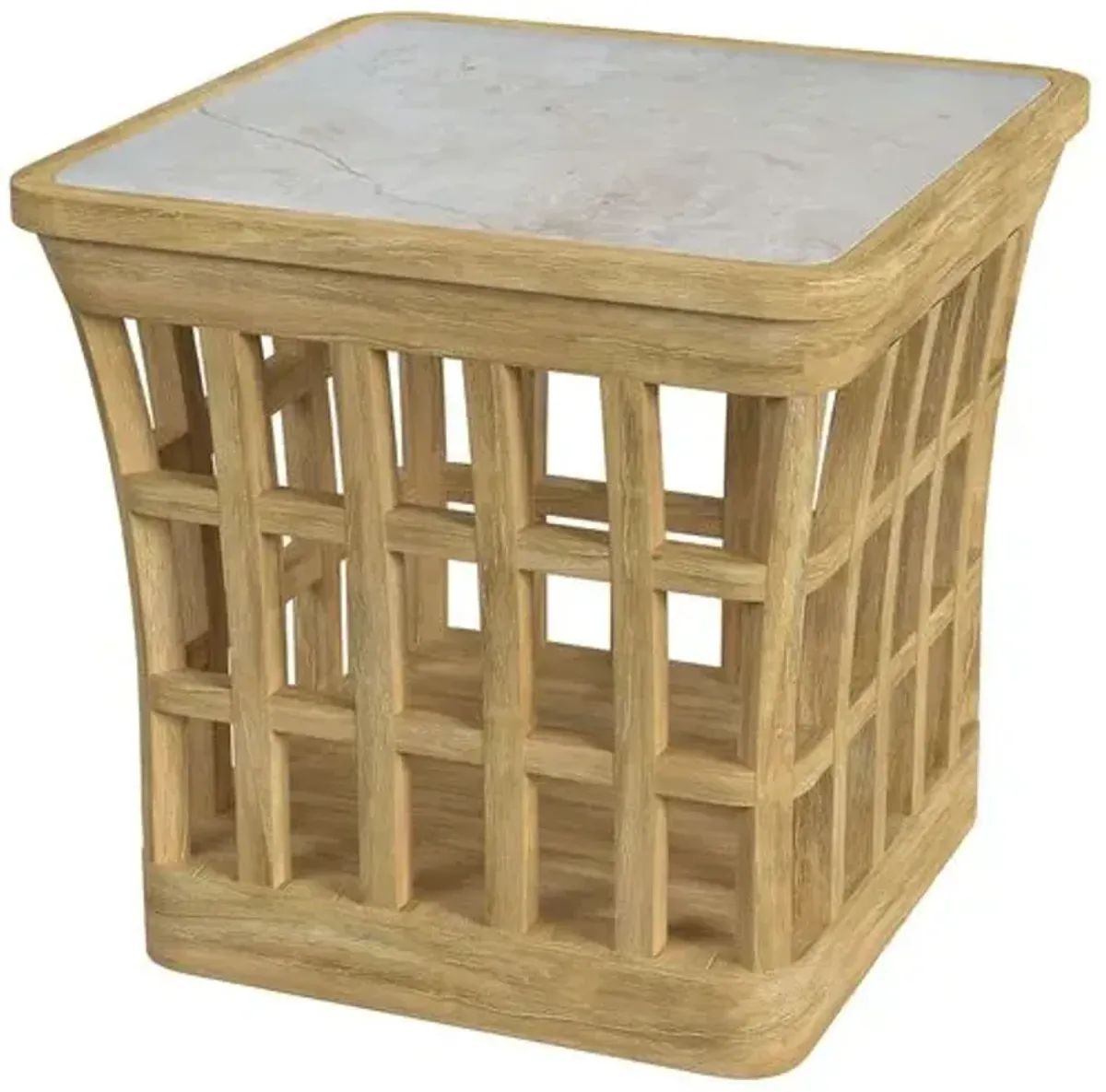 Shelly Outdoor End Table - Natural Teak/Marble - Ivory