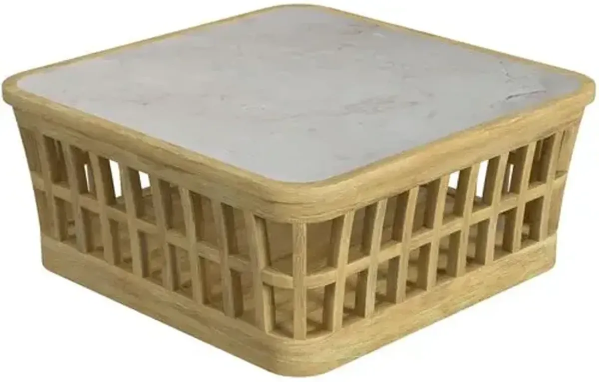 Shelly Outdoor Coffee Table - Natural Teak/Marble - Ivory