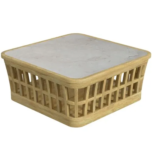 Shelly Outdoor Coffee Table - Natural Teak/Marble - Ivory