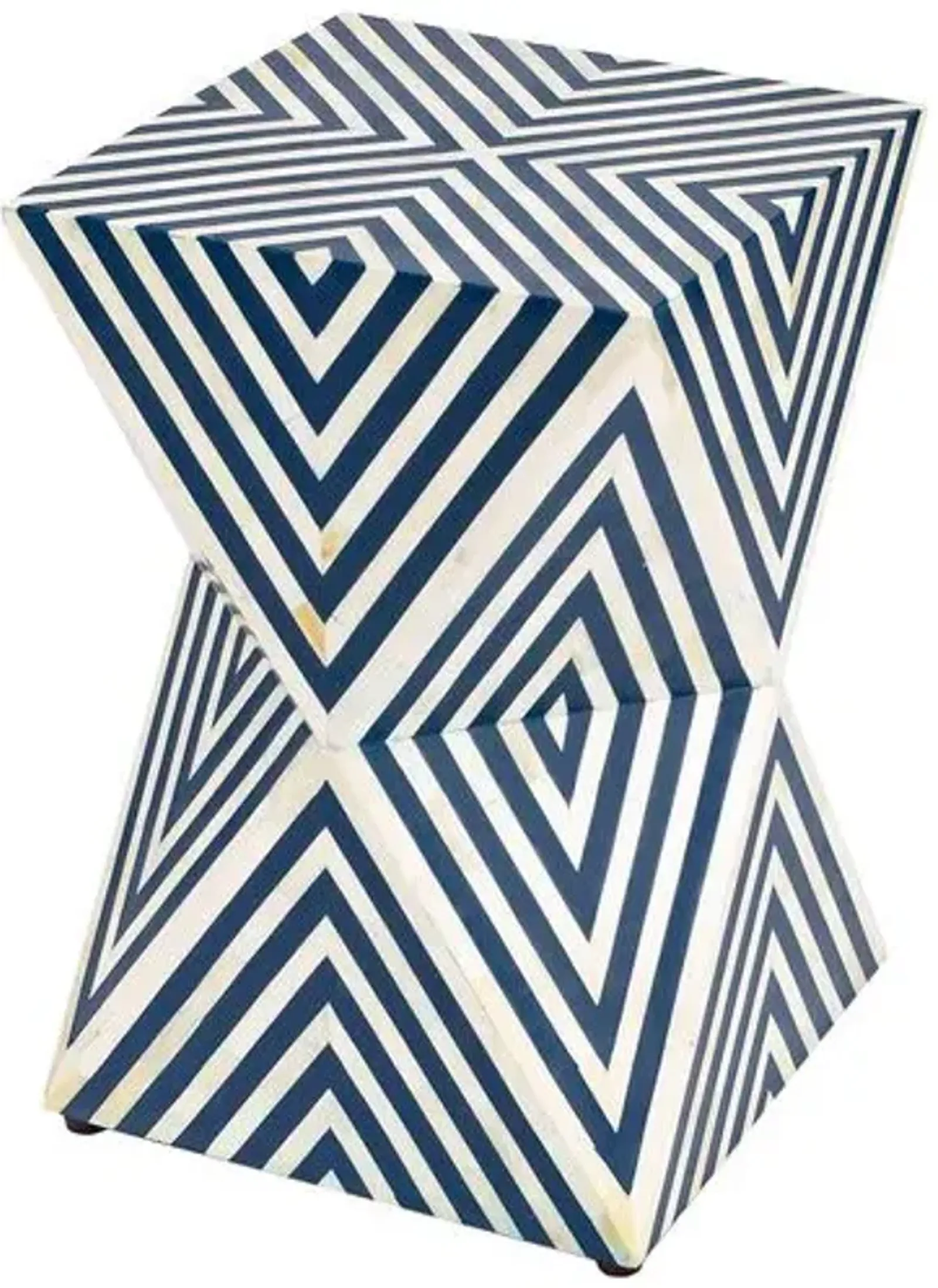 Scarla Geometric Bone Inlay Side Table - Handcrafted - Blue