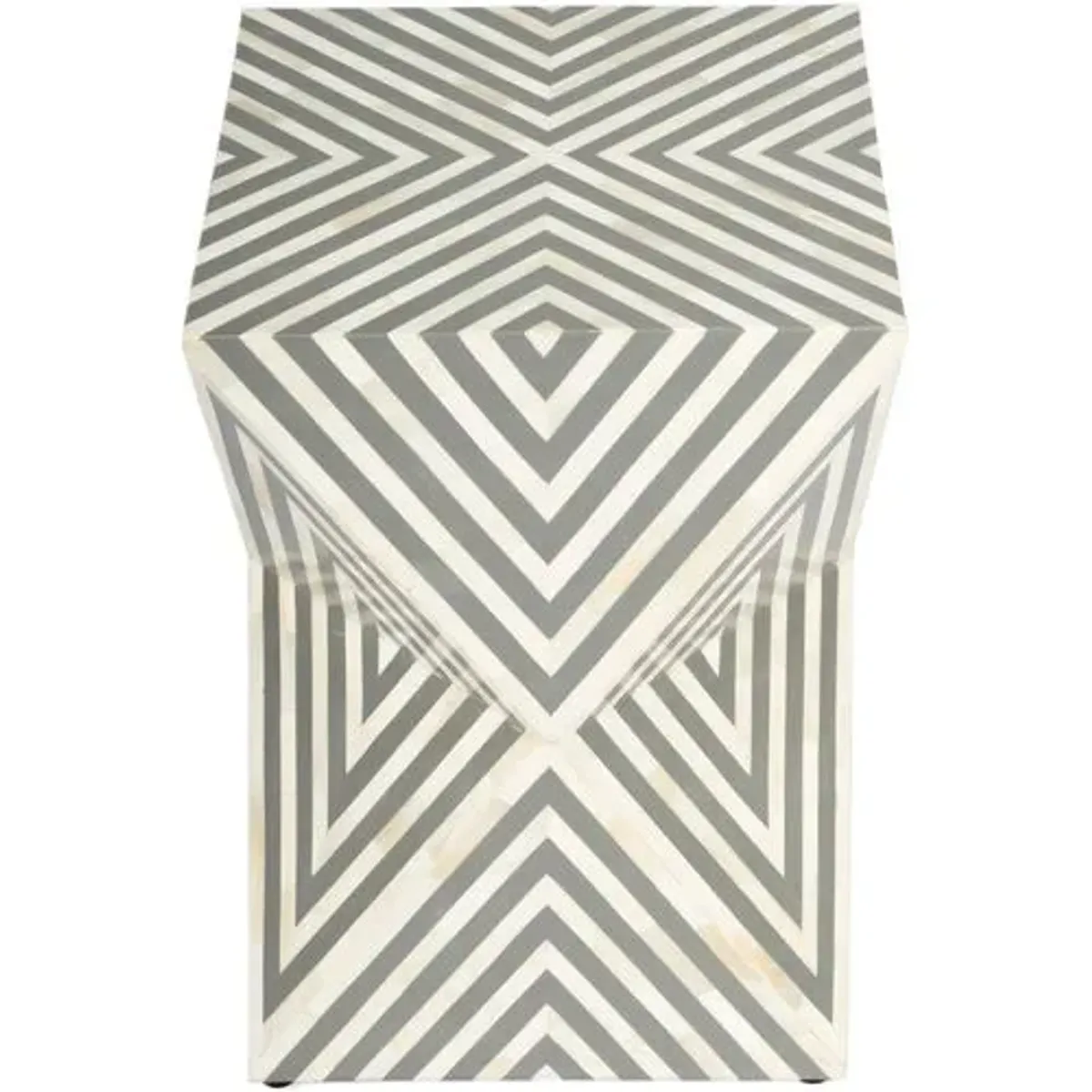 Scarla Geometric Bone Inlay Side Table - Handcrafted - Gray