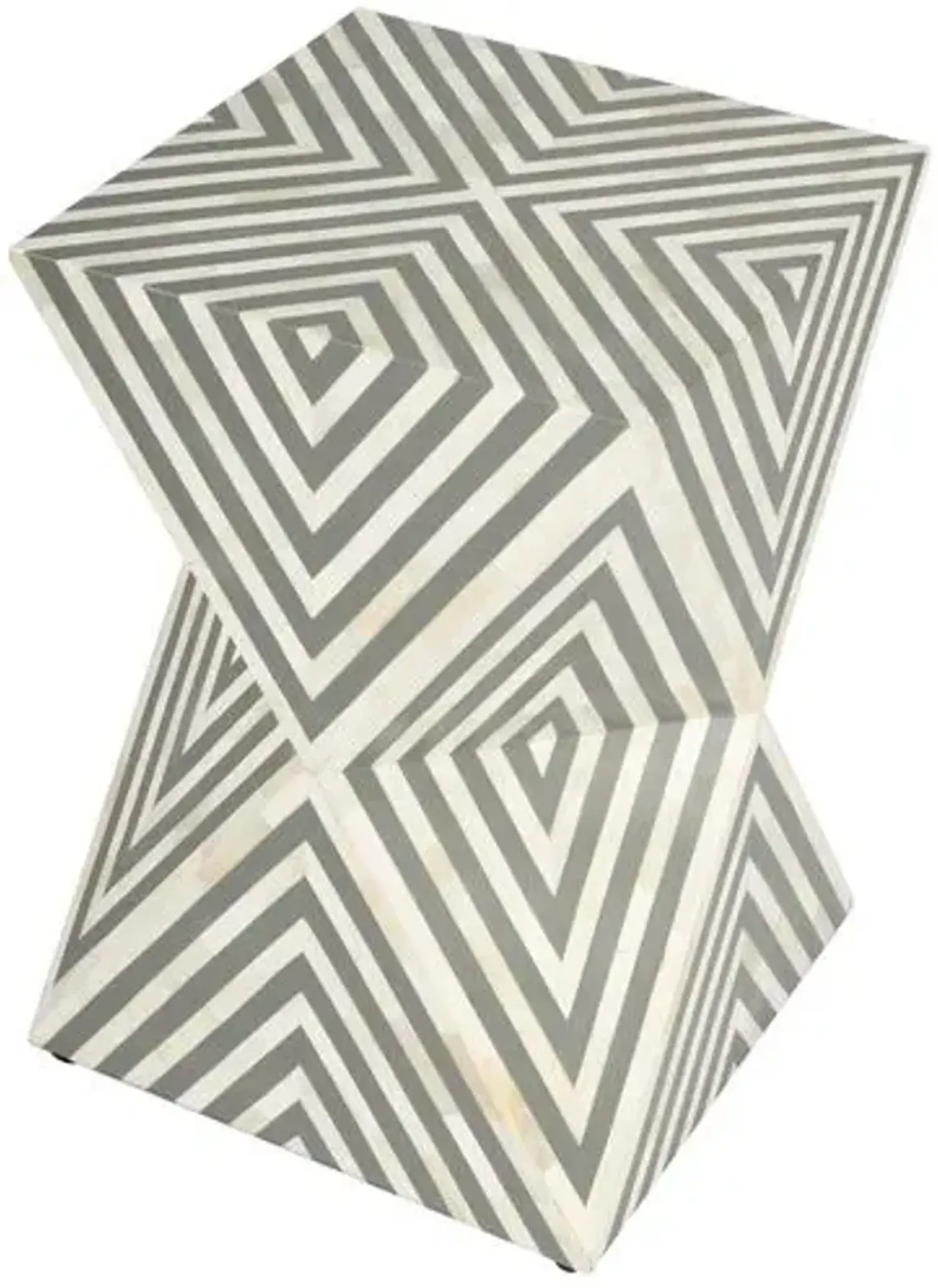 Scarla Geometric Bone Inlay Side Table - Handcrafted - Gray