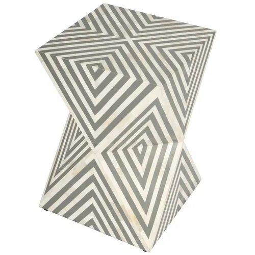 Scarla Bone Inlay Side Table - Handcrafted - Gray