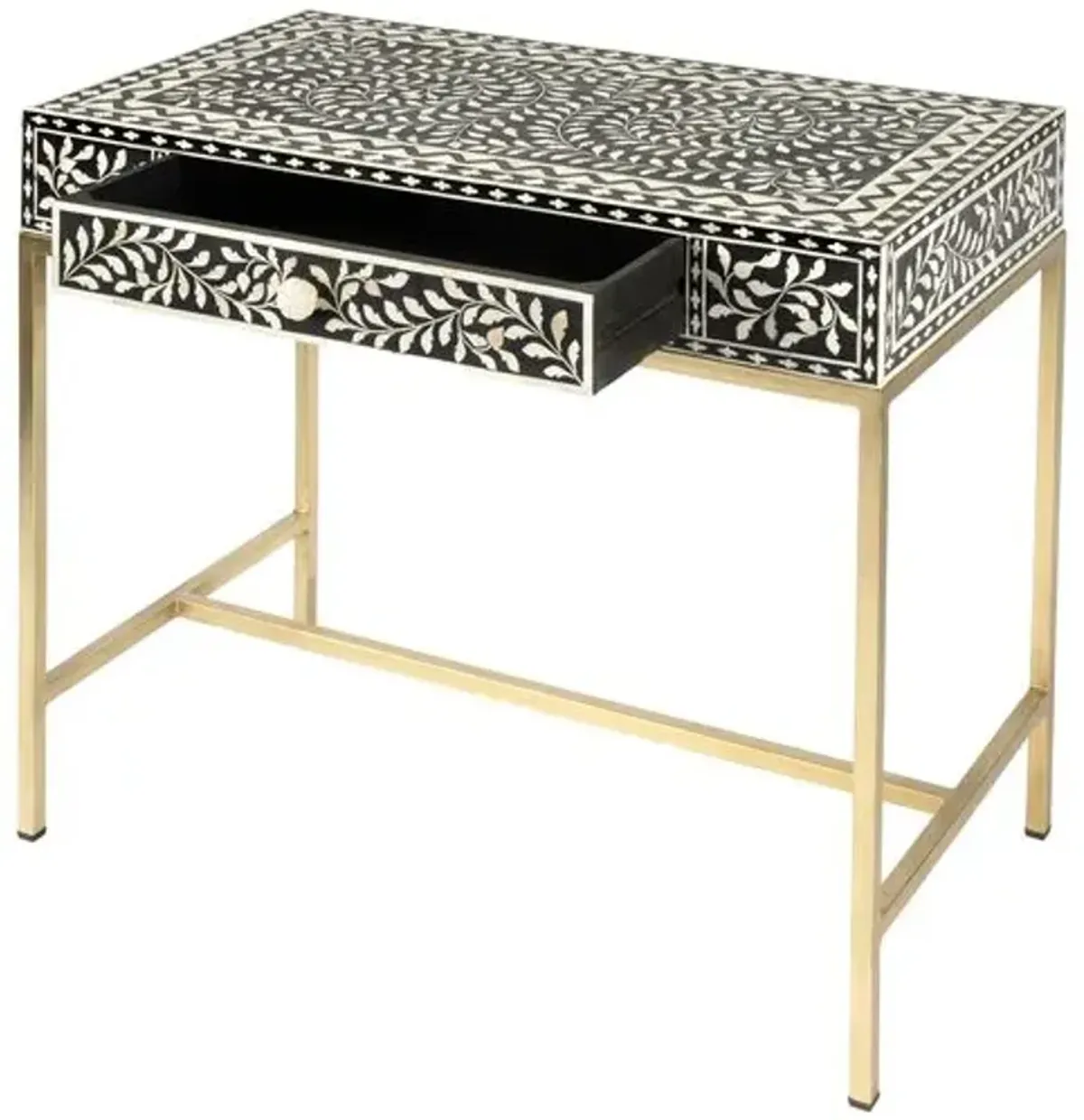 Scarla Bone Inlay Writing Desk - Black - Multi