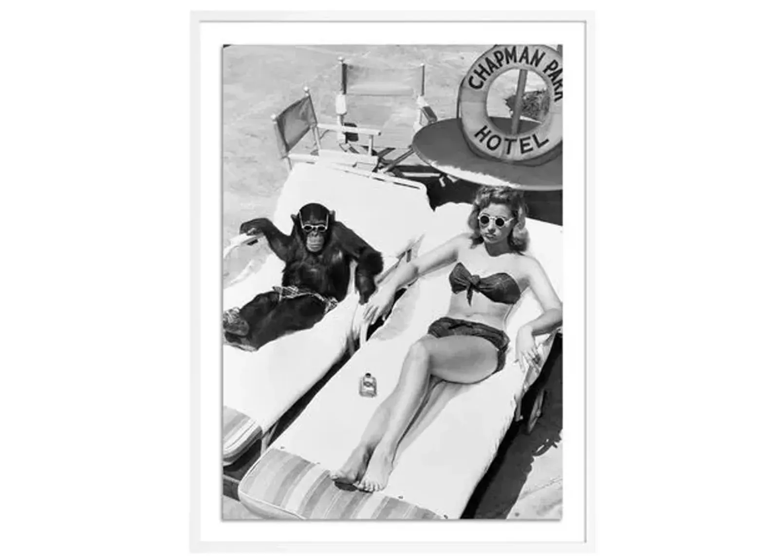 Getty Images - Woman Sunbathing With Chimpanzee - White