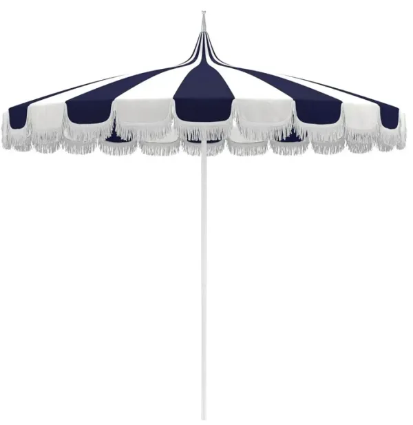 Aya Pagoda Fringe Two-Tone Patio Umbrella, Sunbrella