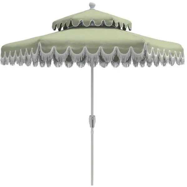 Daiana Fringe Two-Tier Patio Umbrella, Sunbrella