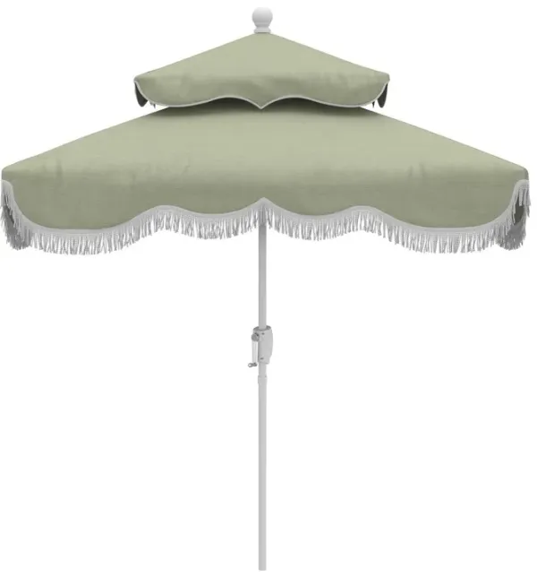 Ripple Fringe Two-Tier Square Patio Umbrella, Sunbrella