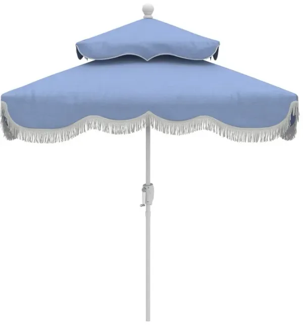 Ripple Fringe Two-Tier Square Patio Umbrella, Sunbrella