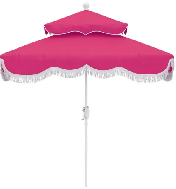 Ripple Fringe Two-Tier Square Patio Umbrella, Sunbrella