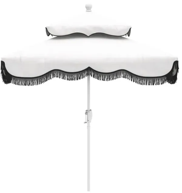 Ripple Fringe Two-Tier Square Patio Umbrella, Sunbrella