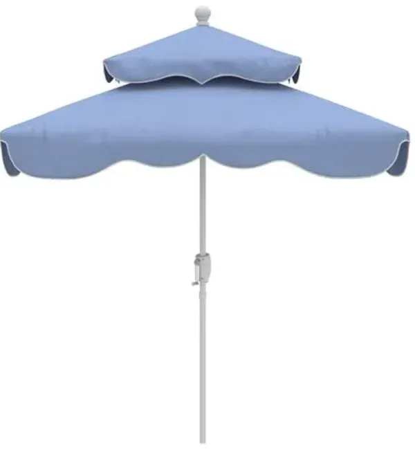 Ripple Two-Tier Square Patio Umbrella - Sunbrella - Blue