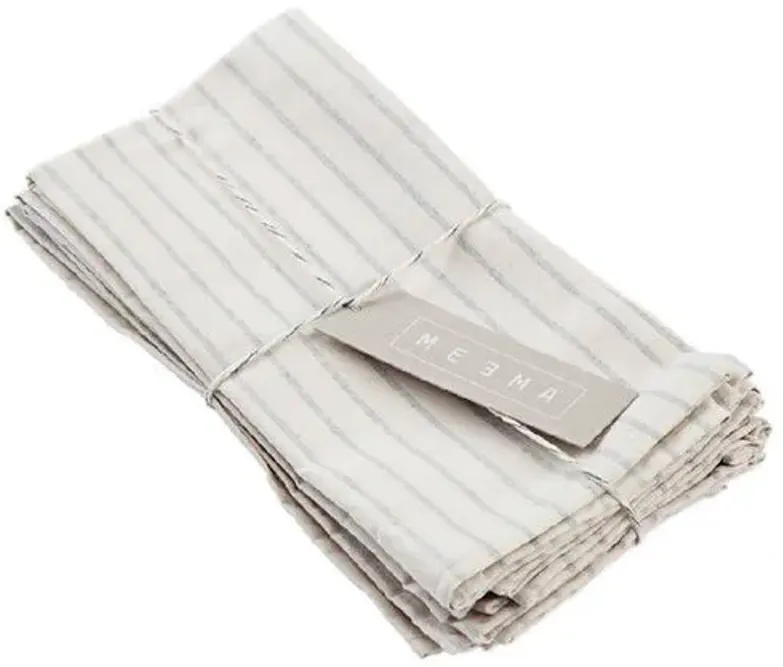 Meema - Set of 4 Striped Cotton Napkins - Natural - Powered by People - Ivory