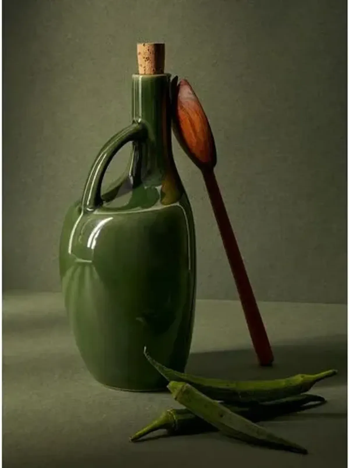 Gharyan Stoneware - Olive Oil Bottle Canard 34 oz Green - Powered by People