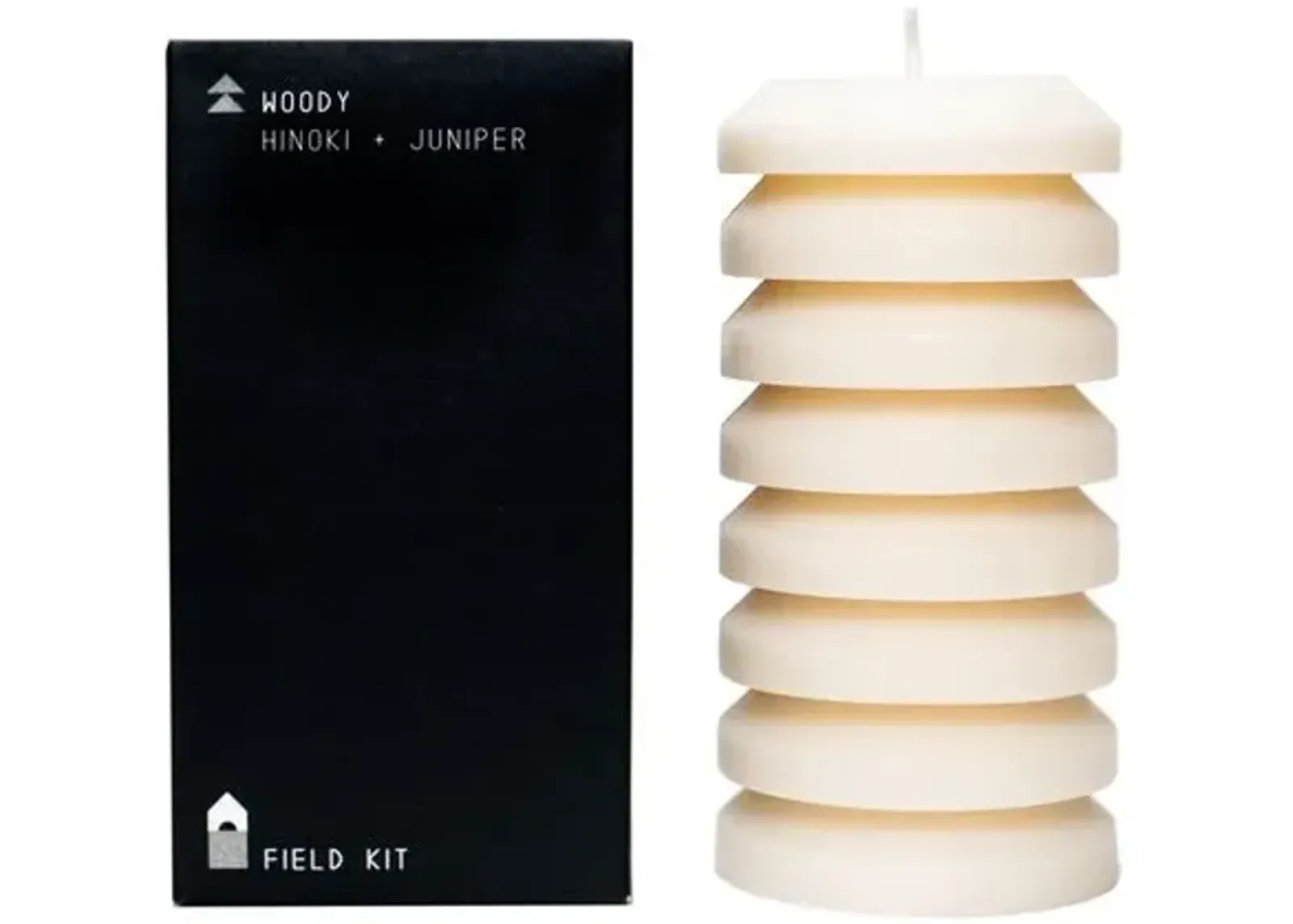 Field Kit - Woody Pillar Candle - Powered by People - White