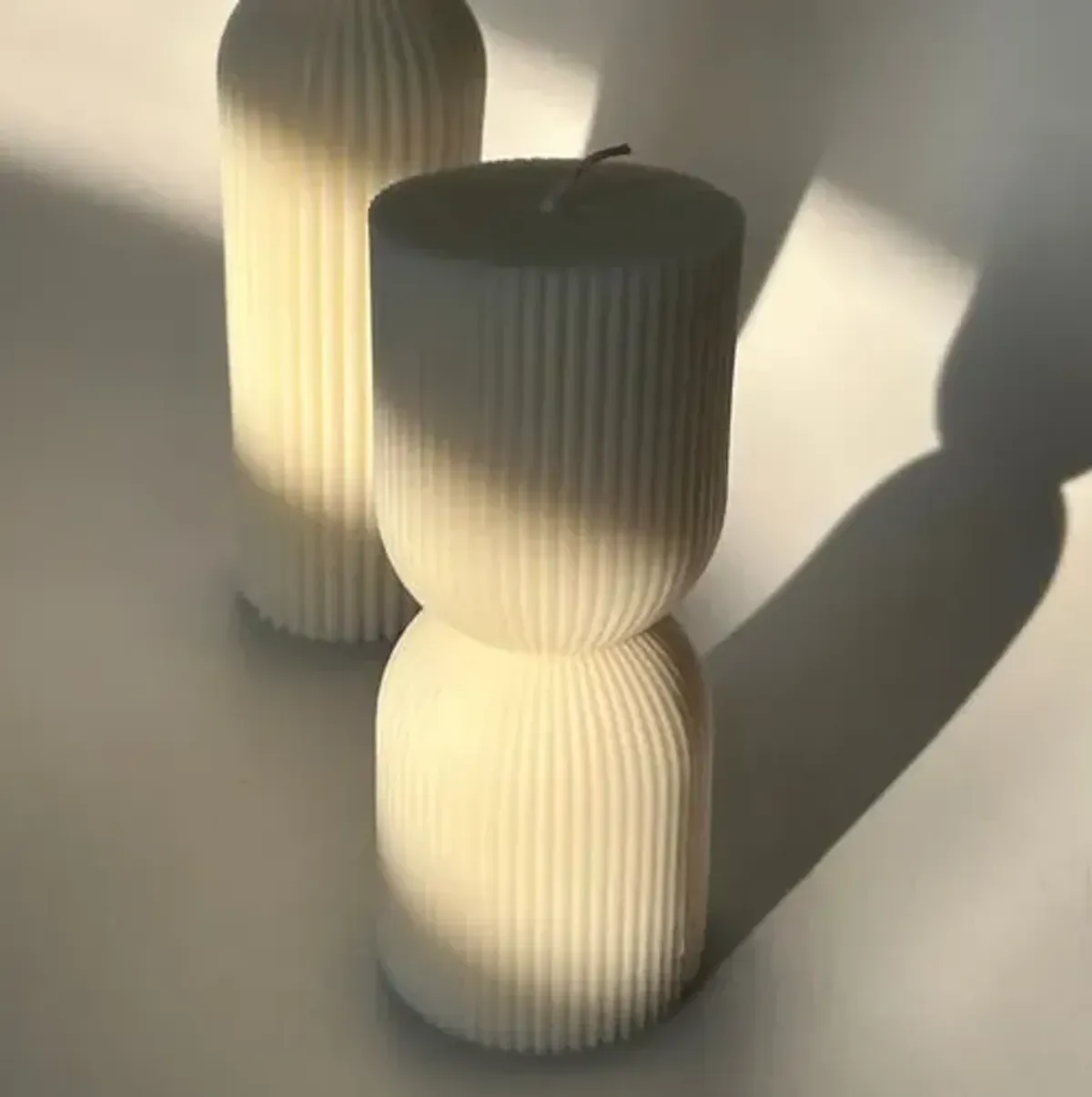 Aaram Lux - Striped Column Candle - Powered by People - White