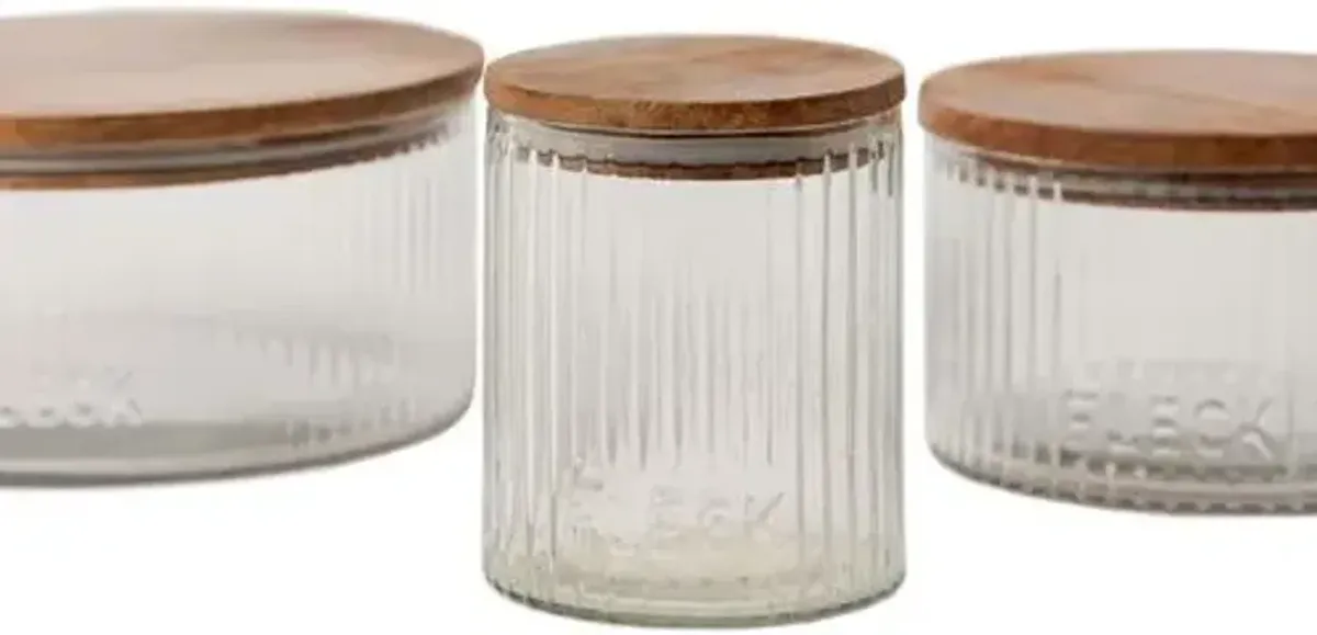 Fleck - Set of 3 Fluted Glass Storage Jars - Powered by People - Clear