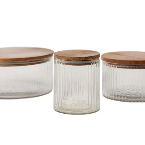 Fleck - Set of 3 Fluted Glass Storage Jars - Powered by People - Clear