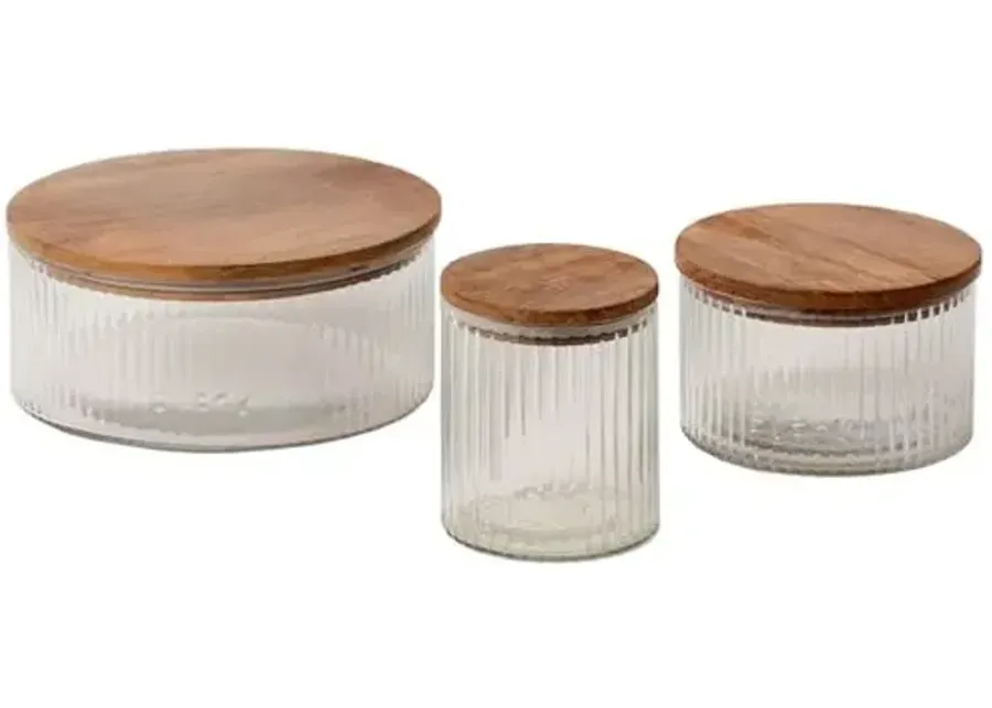 Fleck - Set of 3 Fluted Glass Storage Jars - Powered by People - Clear