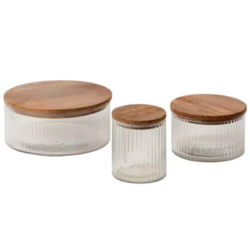 Fleck - Set of 3 Fluted Glass Storage Jars - Powered by People - Clear