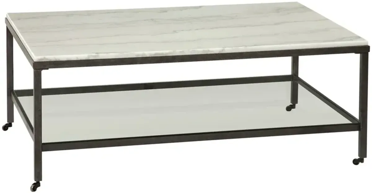 Linden Rectangular Marble Top Cocktail Table, Ivory/Bronze